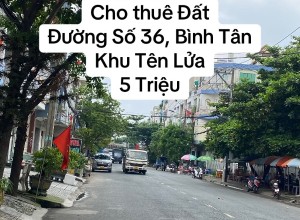 Cho thuê đất đường số 36, Bình Tân cắt Tên Lửa, 4x15m, 5 triệu